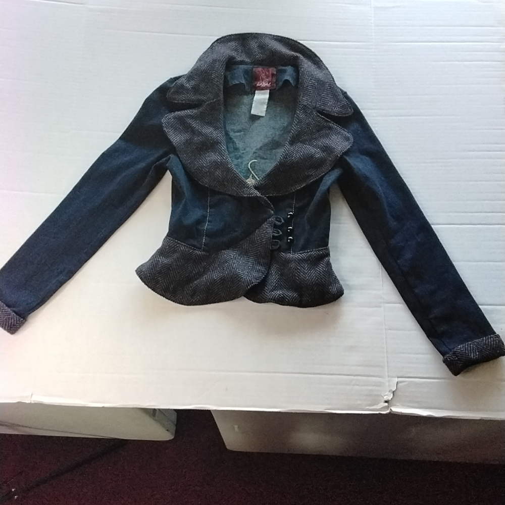 Baby Phat Y2K Vintage Denim Tweed Peplum Blazer Cropped Jacket Size Small. - Picture 2 of 13